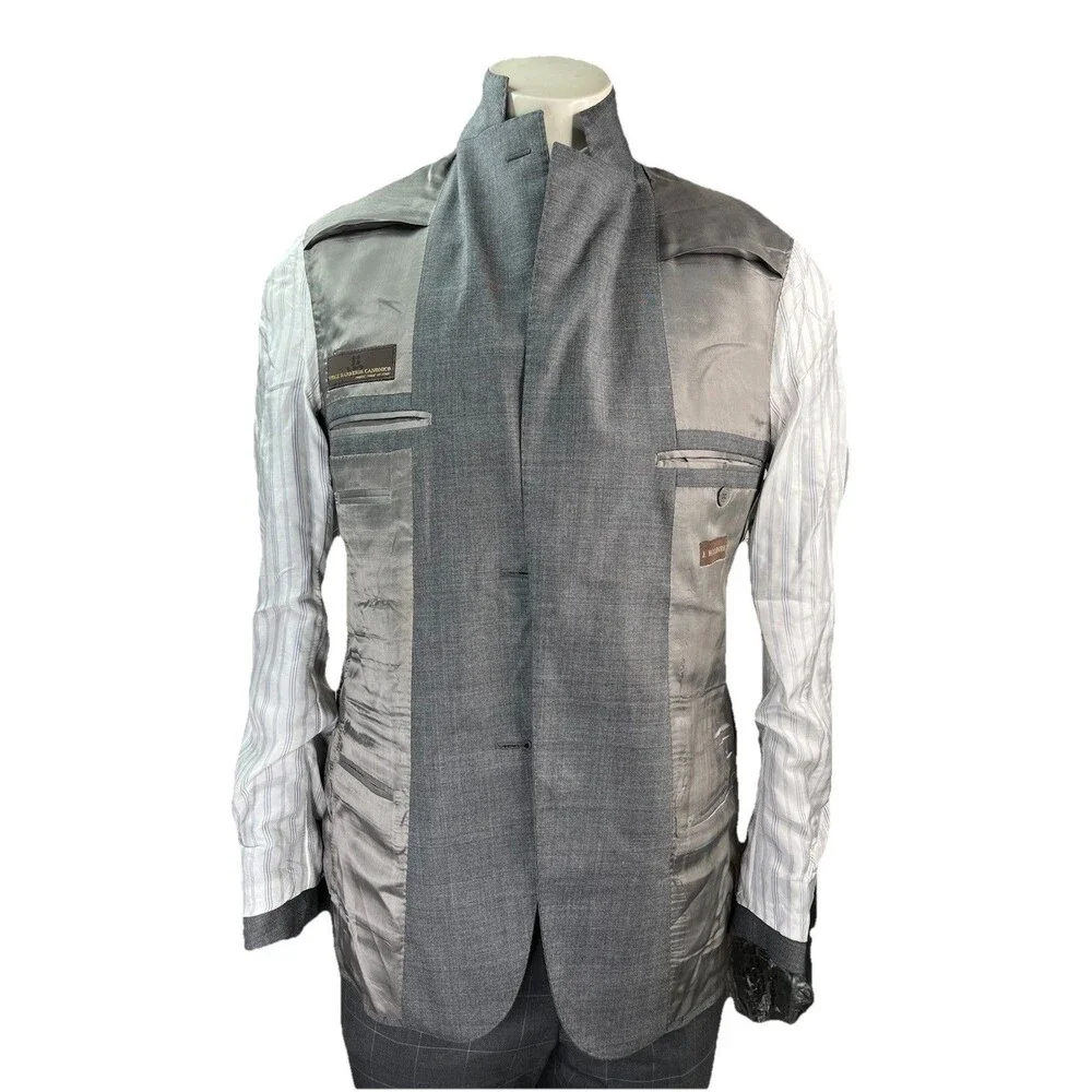 J Hilburn Vitale Barberis Men 36R Blazer European Fit Gray Wool Glen Plaid